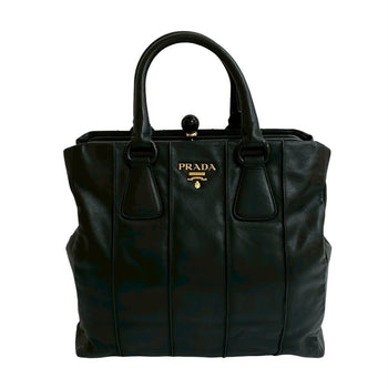 Prada Prada Logo Gold Hardware Leather Genuine Clasp Handbag Tote Bag Boston Black 006-3