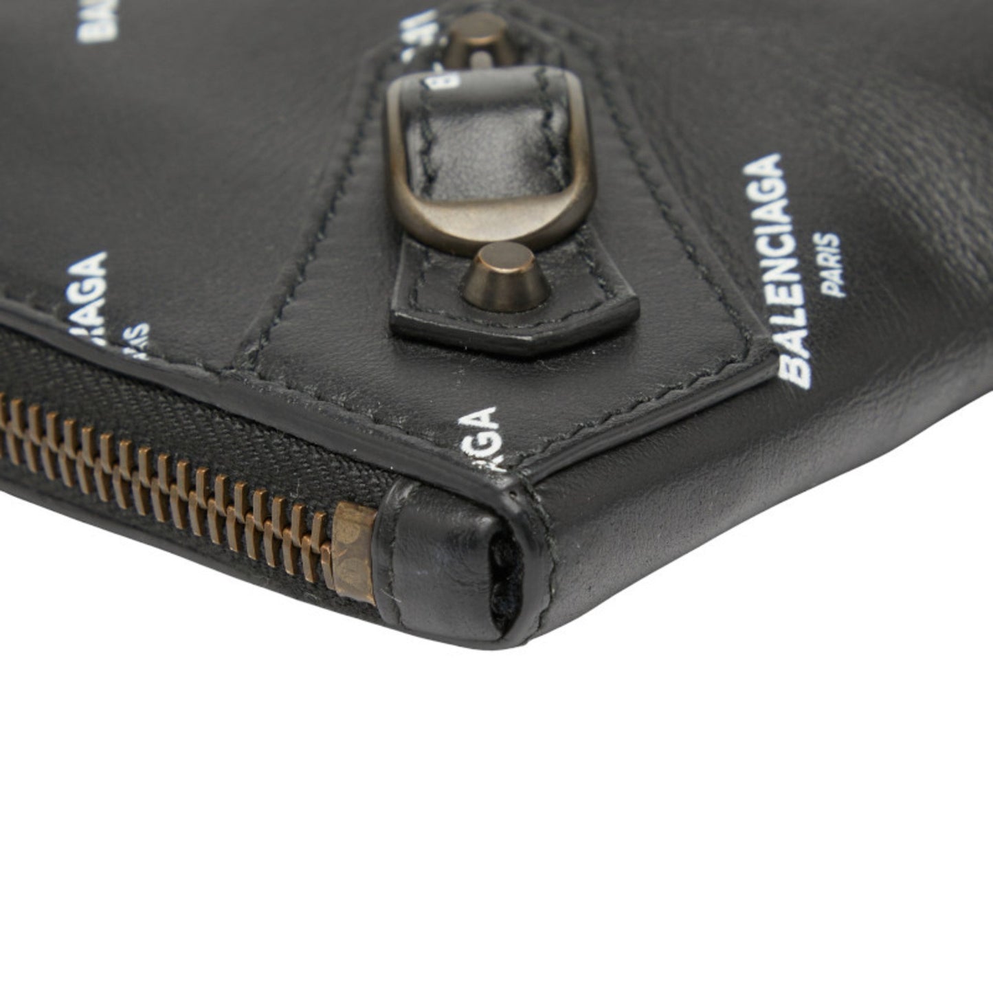 Balenciaga Logo Print Clutch Bag 362967 Black Leather