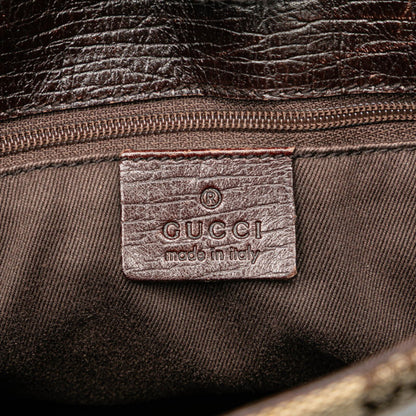 Gucci Gg Canvas Tote Bag Handbag 107757 Beige Brown Leather