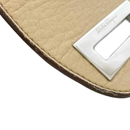 Salvatore Ferragamo Handbag Ec-23957 Beige Gancini Leather Au-21/6317 Flap Bag