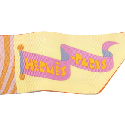 Hermes Herms Twilly "Parade En Fanfare" Scarf/Muffler In Orange