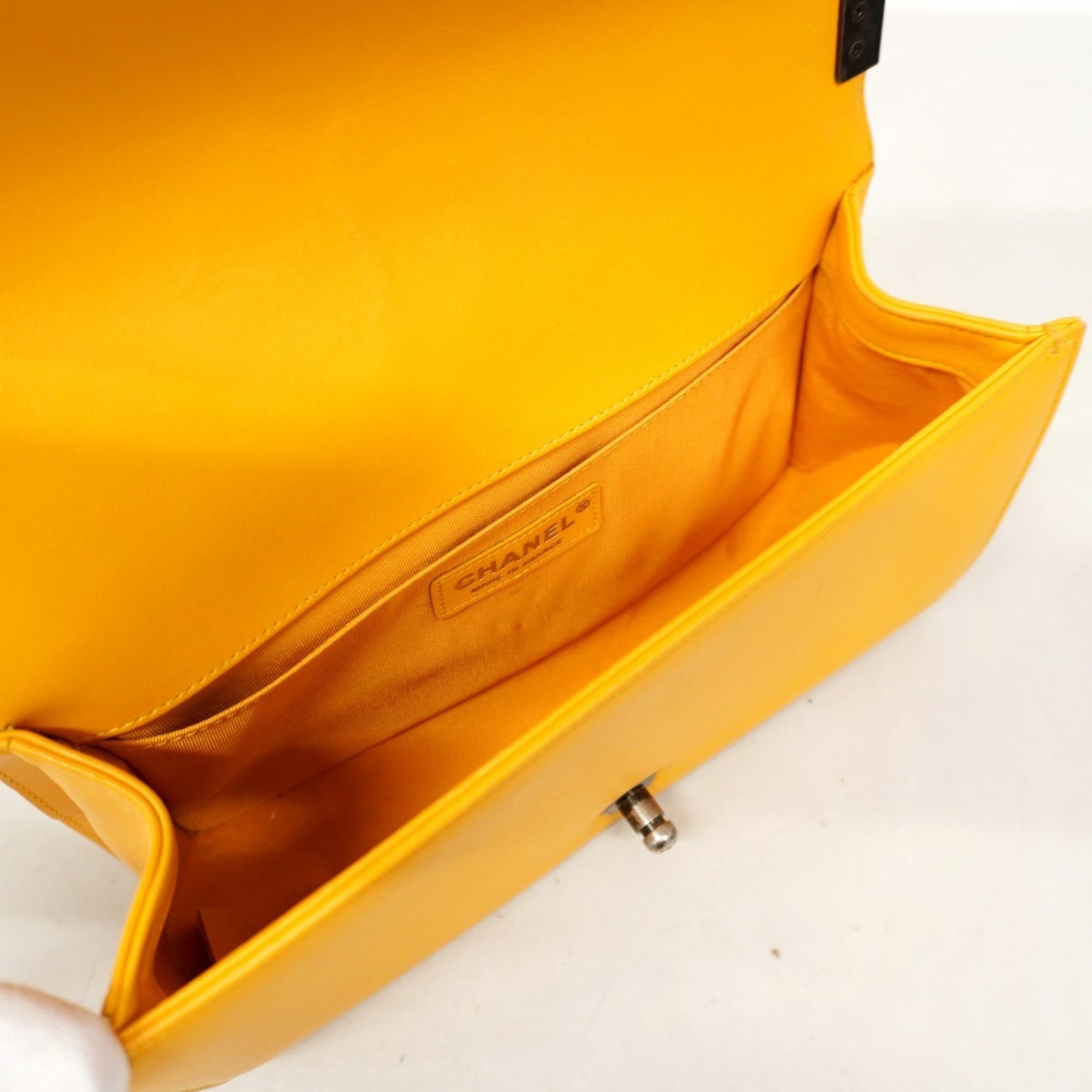 Chanel Shoulder Bag Boy Chain Lambskin Yellow