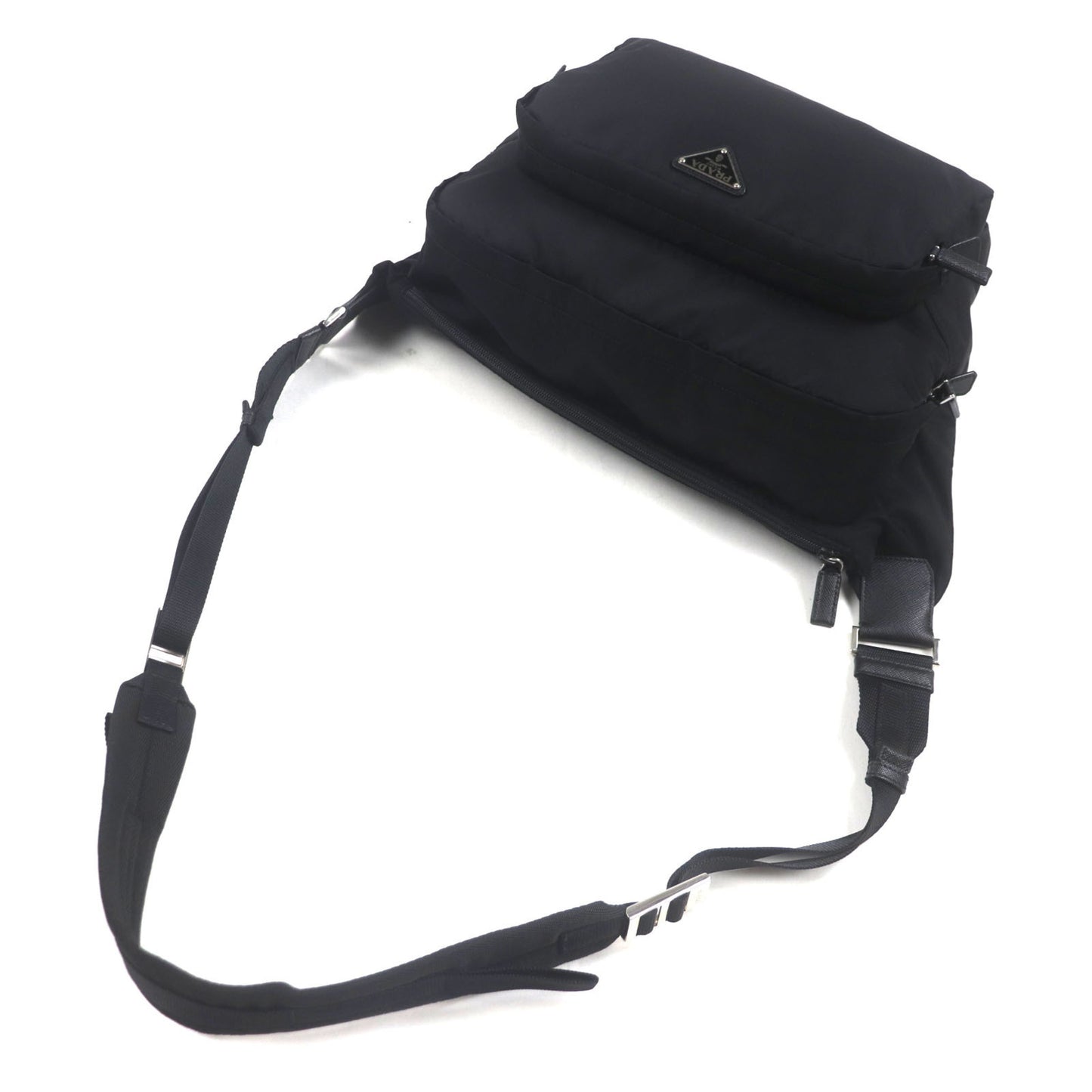 Prada Montagna Tessuto Saffiano Leather Shoulder Bag (2Vh021) With Triangle Logo And Plate