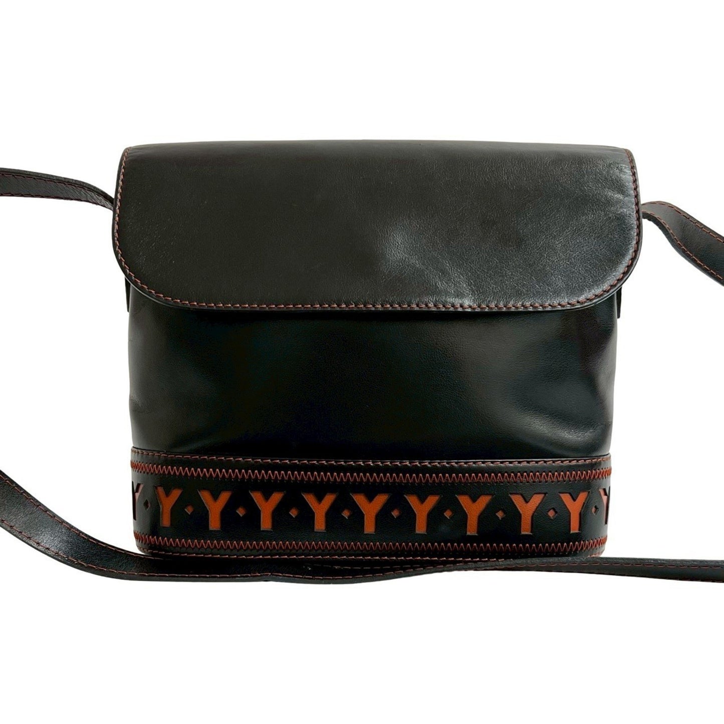 Yves Saint Laurent Perforated Cutout Leather Shoulder Bag Black/Brown 33294