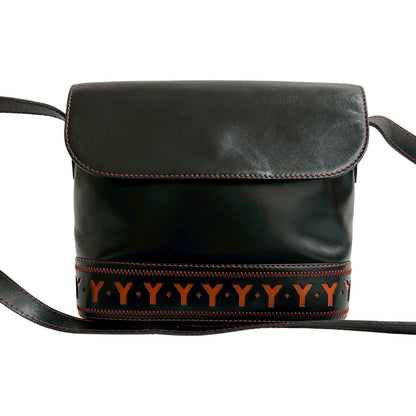 Yves Saint Laurent Perforated Cutout Leather Shoulder Bag Black/Brown 33294
