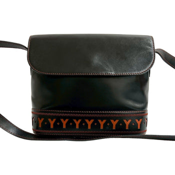 Yves Saint Laurent Perforated Cutout Leather Shoulder Bag Black/Brown 33294