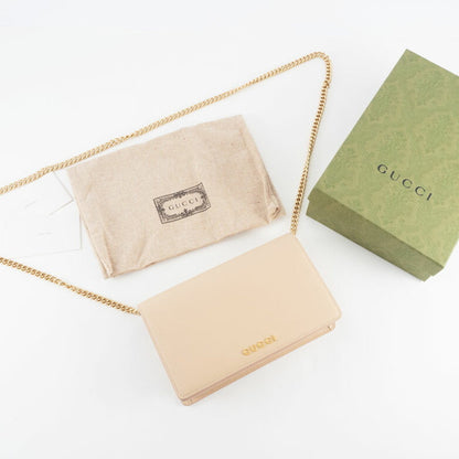 Gucci Chain Wallet Shoulder Bag 772643 Leather Pale Orange