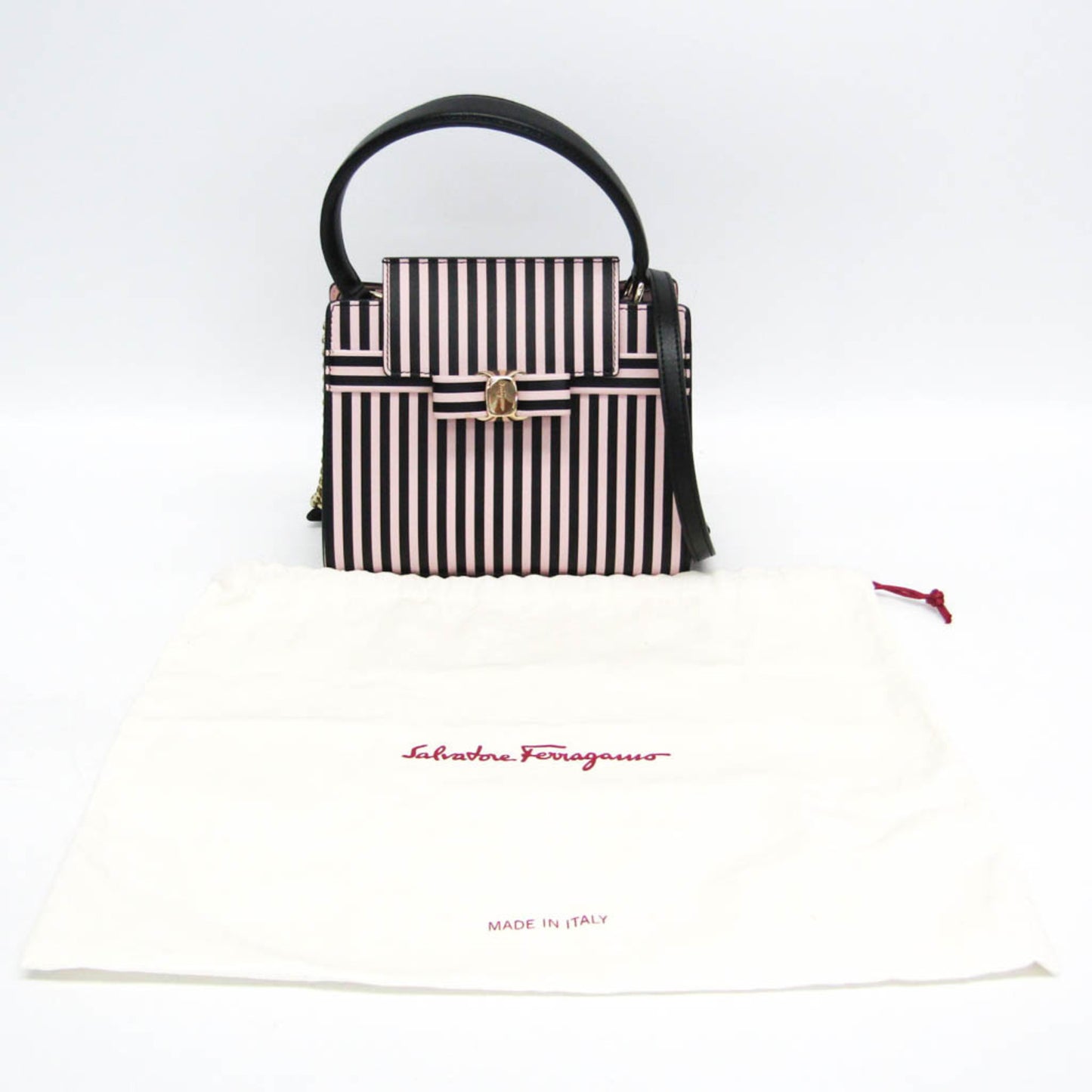 Salvatore Ferragamo Vara Striped 2-Way Bag Fz-21 1262 Women'S Leather Handbag