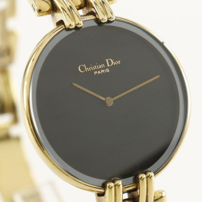 Christian Dior Bakira Watch 47 154-2 Gold Plated Quartz Analog Display Black Dial
