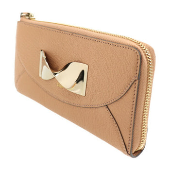 Chlo Chloe Twisted Bow Long Wallet 3P0762 Leather Beige Gold Hardware L-Shaped Zipper
