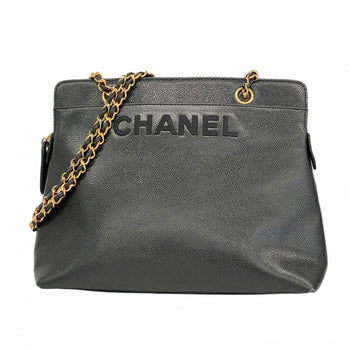 Chanel Shoulder Bag Chain Caviar Skin Black