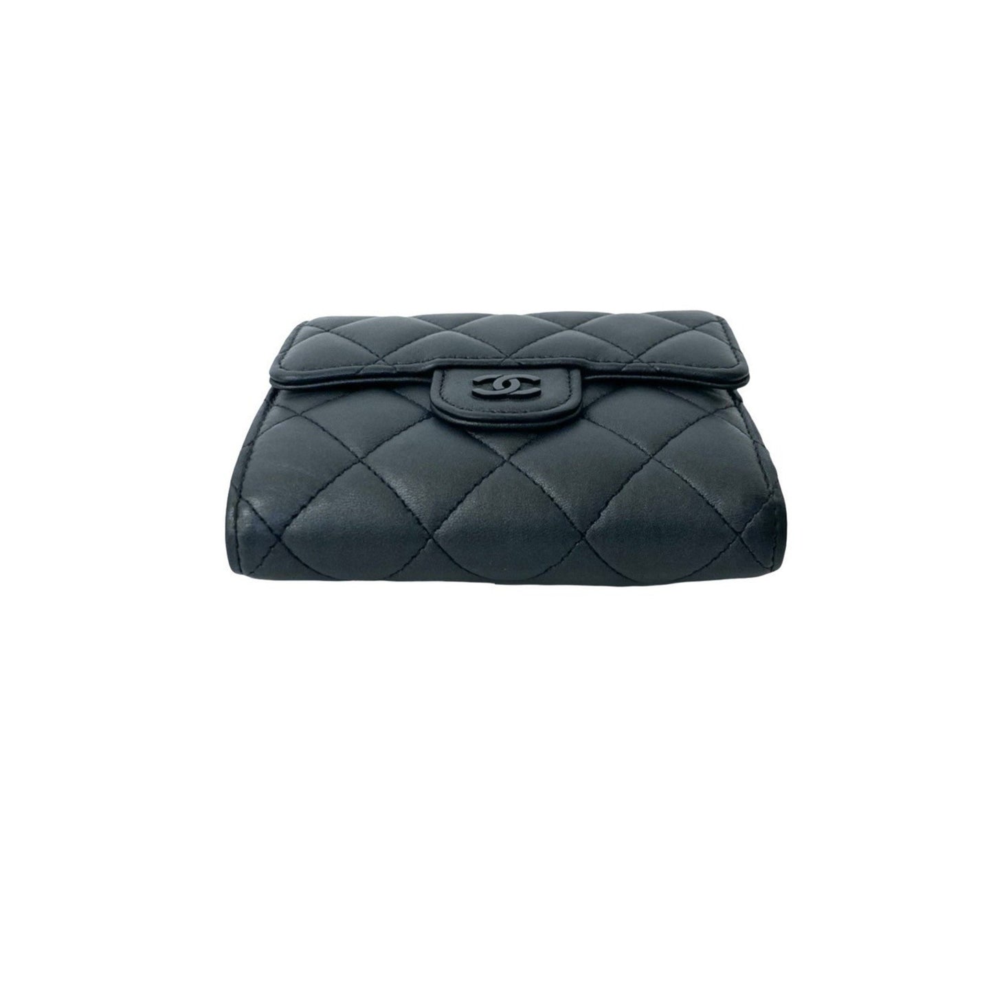 Chanel Matelasse Coco Mark Lambskin Leather Tri-Fold Wallet In Metallic Black 95841