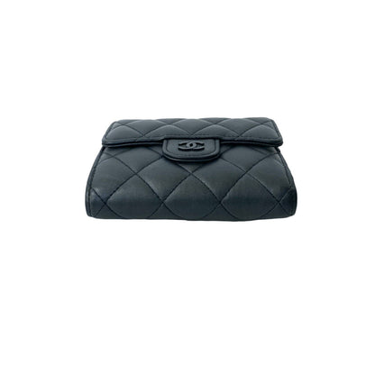 Chanel Matelasse Coco Mark Lambskin Leather Tri-Fold Wallet In Metallic Black 95841