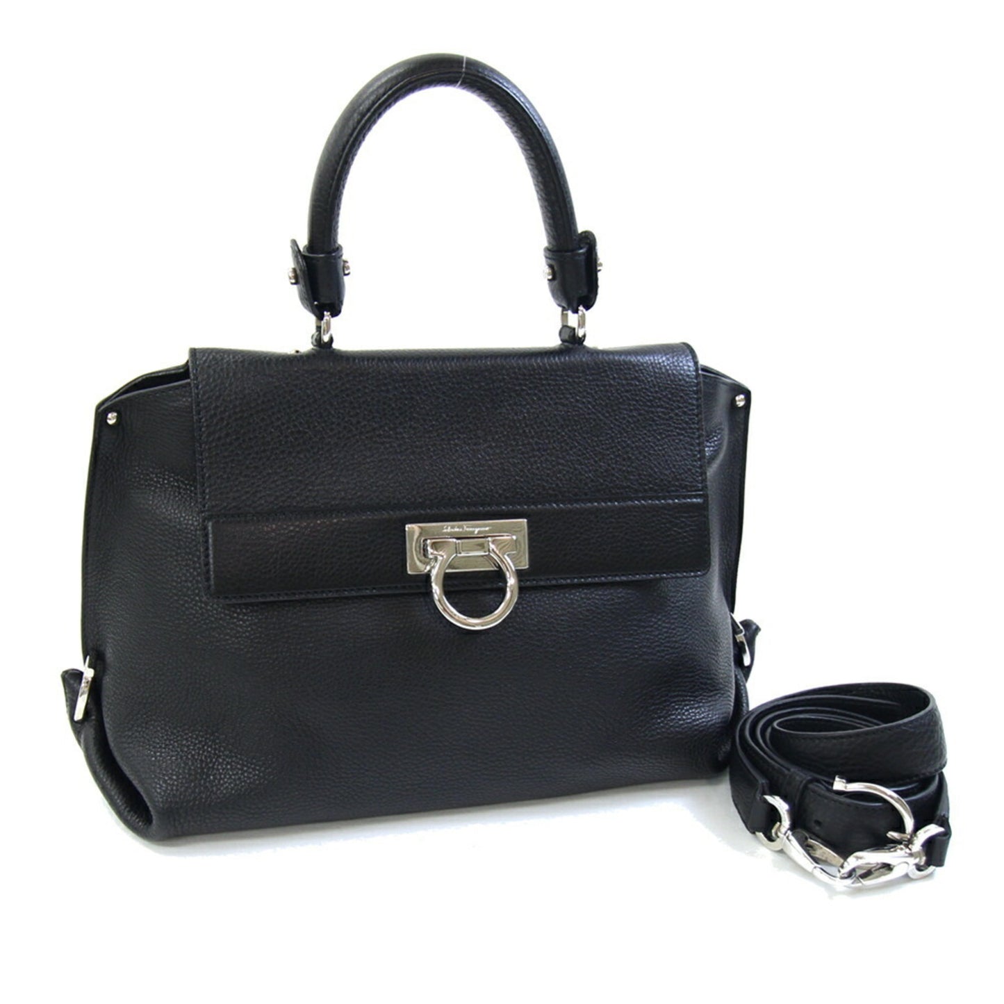 Salvatore Ferragamo Gancini Sofia Handbag 21A896 Black Leather Shoulder Bag