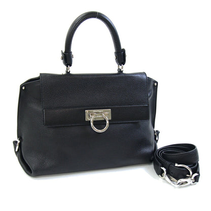 Salvatore Ferragamo Gancini Sofia Handbag 21A896 Black Leather Shoulder Bag