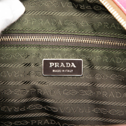 Prada Triangle Logo Plate Handbag Pink Leather