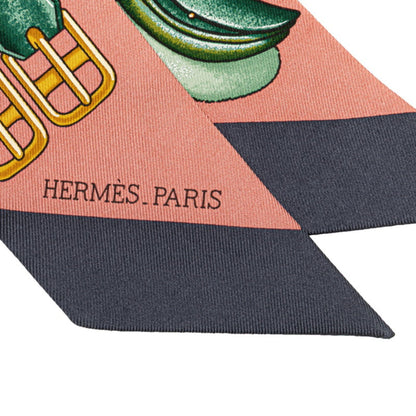 Hermes Twilly Jumping Scarf Muffler Pink Multicolor Silk