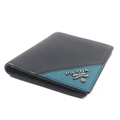Prada 2Mo004 Saffiano Leather Two-Tone Compact Wallet With Logo Hardware