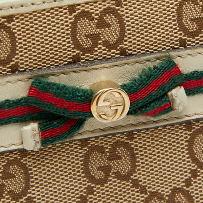 Gucci Gg Canvas Sherry Line Ribbon Round Zip Long Wallet 257003 Beige Multicolor Leather