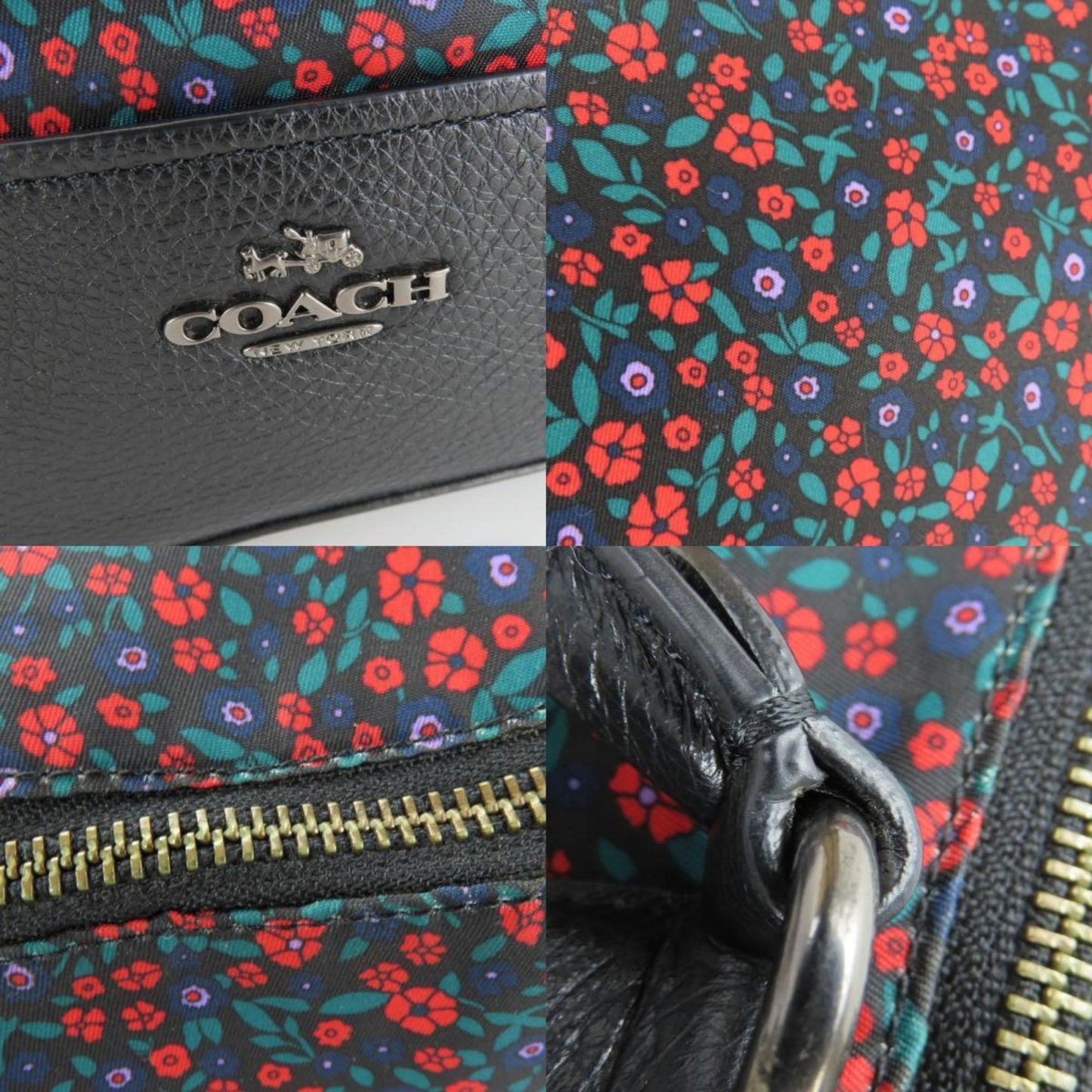 Coach Tote Bag F59433 Satchel Lunch Floral Nylon Leather Black Red Green