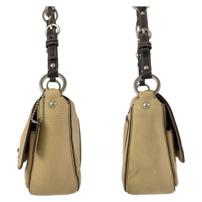 Coach Beige Brown Silver Hardware Leather Shoulder Bag
