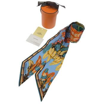 Hermes Twilly Scarf/Muffler Silk Blue Orange Brazilian Feather