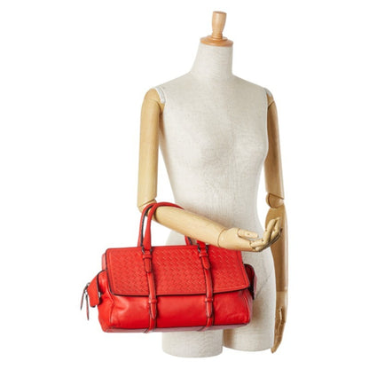 Bottega Veneta Intrecciato Handbag Red Leather
