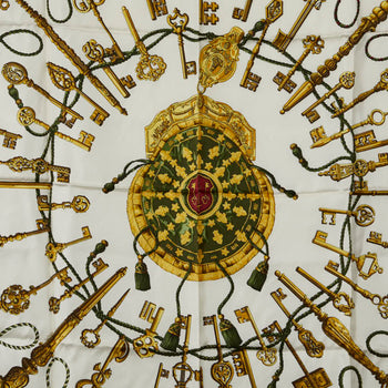 Hermes Carre 90 Les Cles The Keys Rare Key Pattern Scarf Muffler Red Multicolor Silk