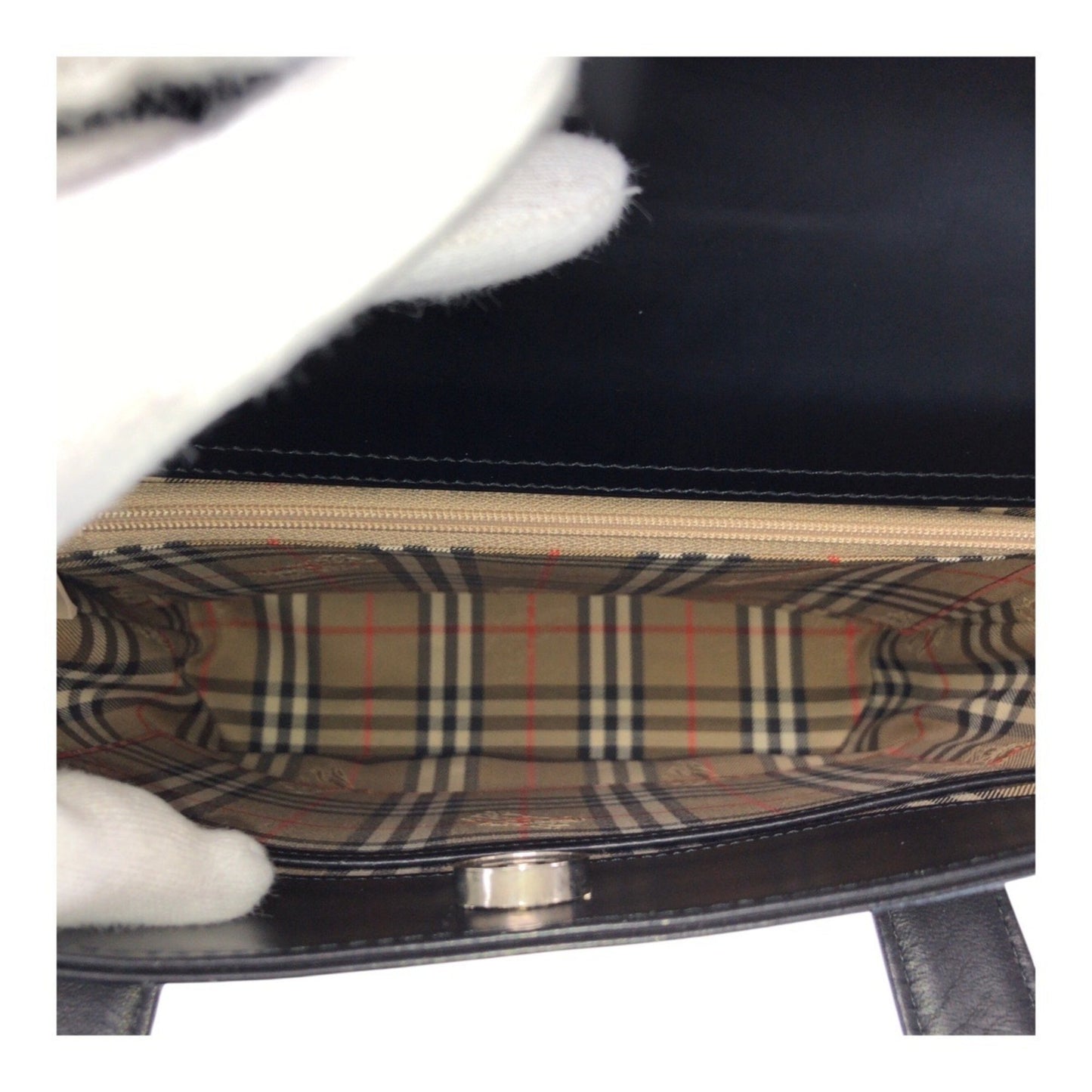 Burberry Nova Check Black Leather Tote Bag