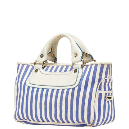 Celine Boogie Bag Striped Handbag Blue White Canvas Leather