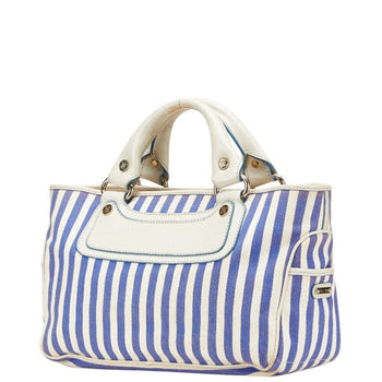 Celine Boogie Bag Striped Handbag Blue White Canvas Leather