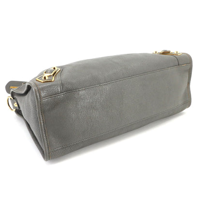 Balenciaga Classic Metallic Edge City 2-Way Hand/Shoulder Bag In Grey Leather