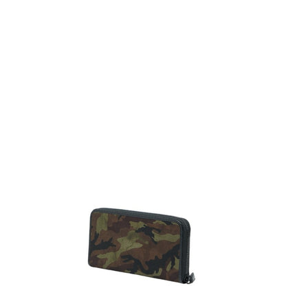 Prada Camouflage Round Zip Long Wallet In Khaki Black Nylon