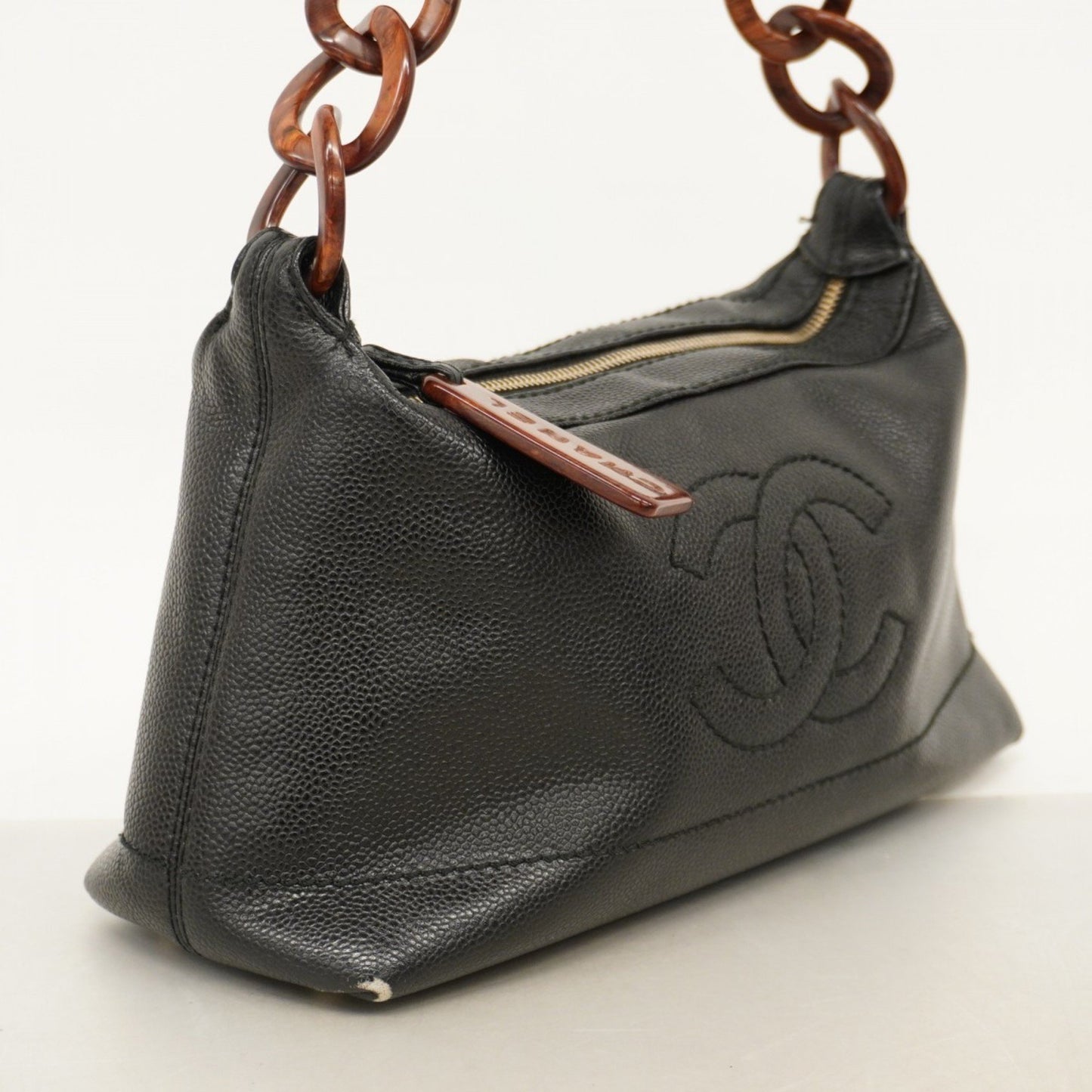 Chanel Shoulder Bag Caviar Skin Black Champagne