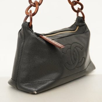 Chanel Shoulder Bag Caviar Skin Black Champagne