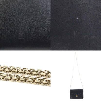 Christian Dior Chain Wallet Clutch Bag Leather Black