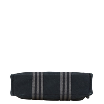 Hermes Foul Tote Pm Handbag Bag Black/Gray Canvas