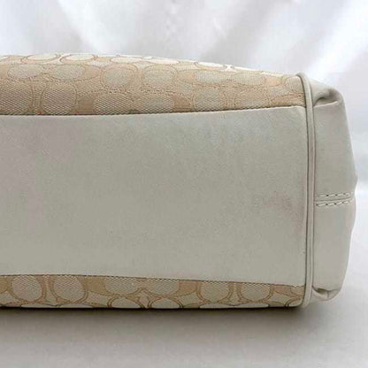 Coach Tote Bag Ec-23009 White Cream Signature F27579 Leather Canvas Coach Genuine