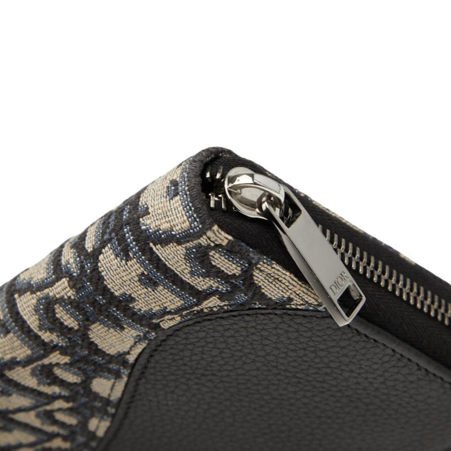 Christian Dior Dior Oblique Saddle Long Zip Wallet Navy Canvas Leather