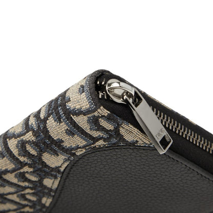 Christian Dior Dior Oblique Saddle Long Zip Wallet Navy Canvas Leather
