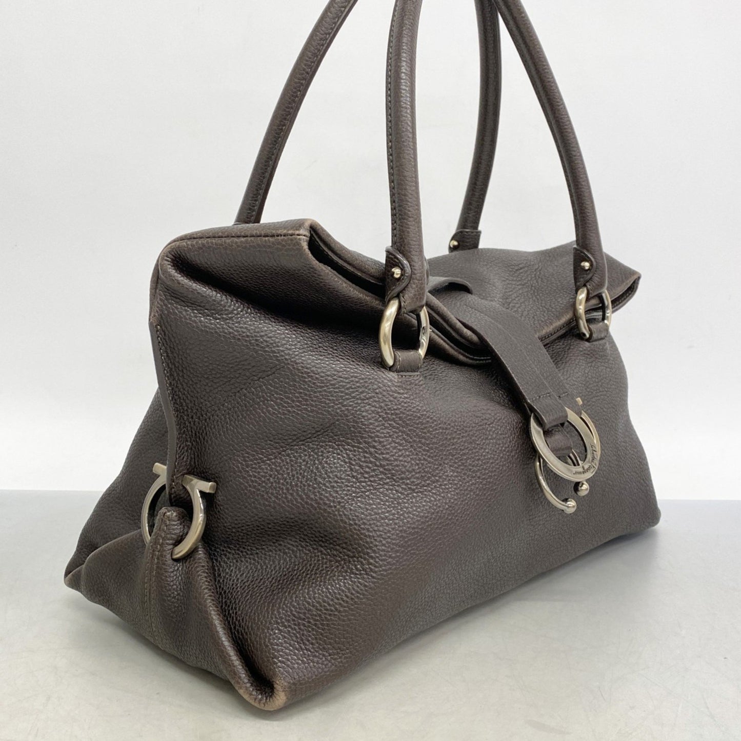Salvatore Ferragamo Gancini Leather Handbag Brown