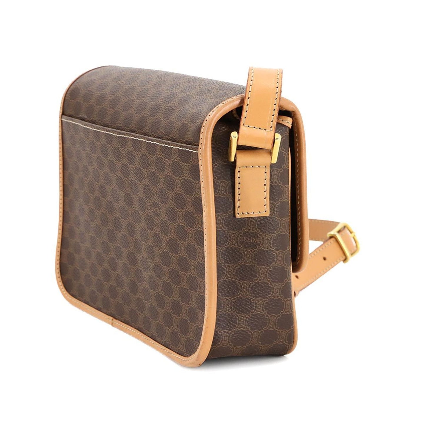 Celine Macadam Shoulder Bag In Brown Leather