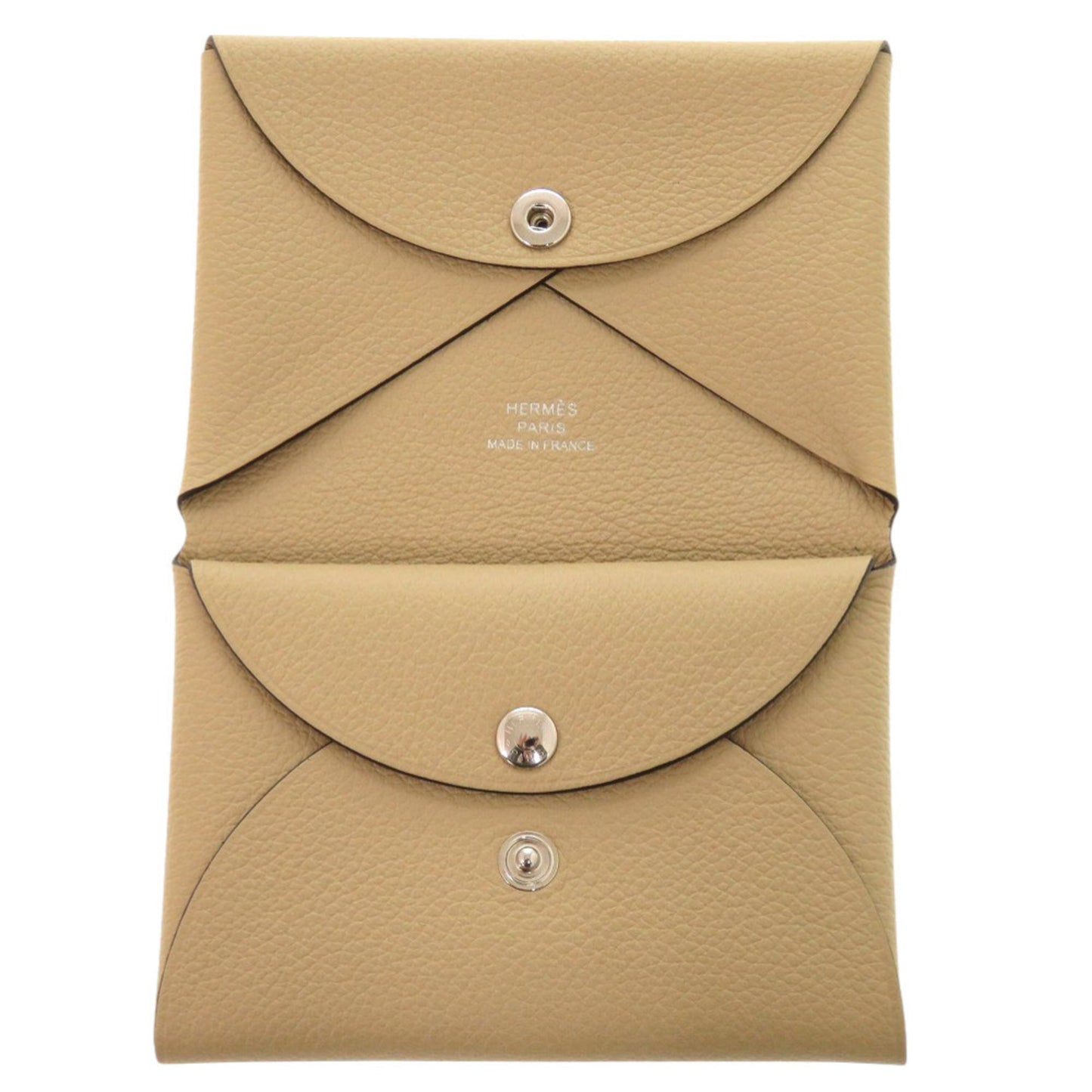 Unused Herms Calvi Duo Evercolor Beige Marfa K Stamp (Made In 2025) Coin Case Wallet 1348 Hermes