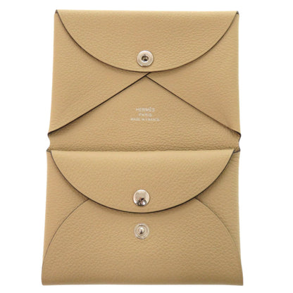Unused Herms Calvi Duo Evercolor Beige Marfa K Stamp (Made In 2025) Coin Case Wallet 1348 Hermes