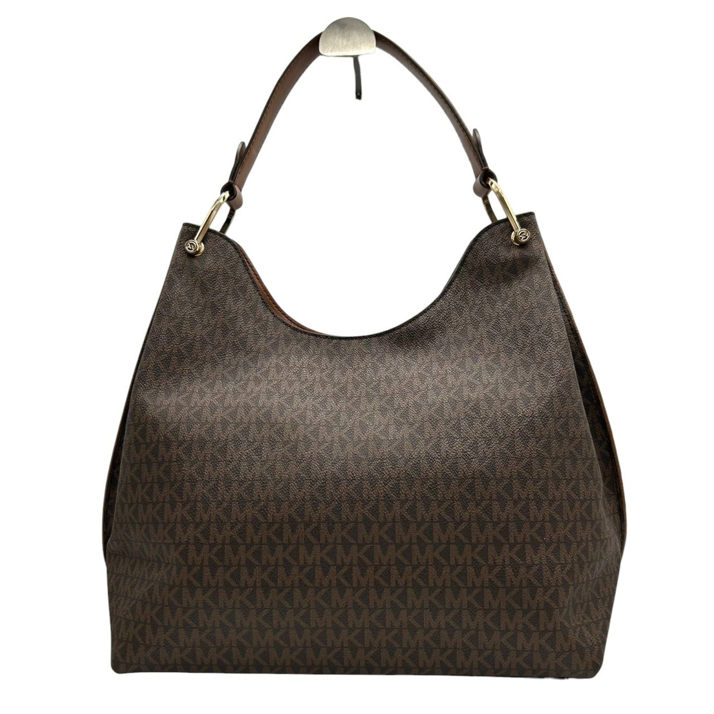 Michael Kors One-Shoulder Hobo Bag With Signature Mk Logo Charm In Brown Leather