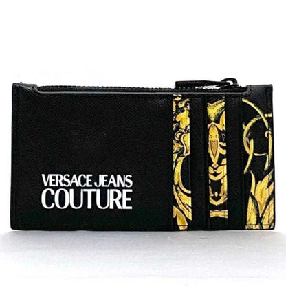 Versace Coin Case Ec-23104 Black Yellow Jeans Couture 72Ya5Pb3 Card Holder Saffiano Leather Versace