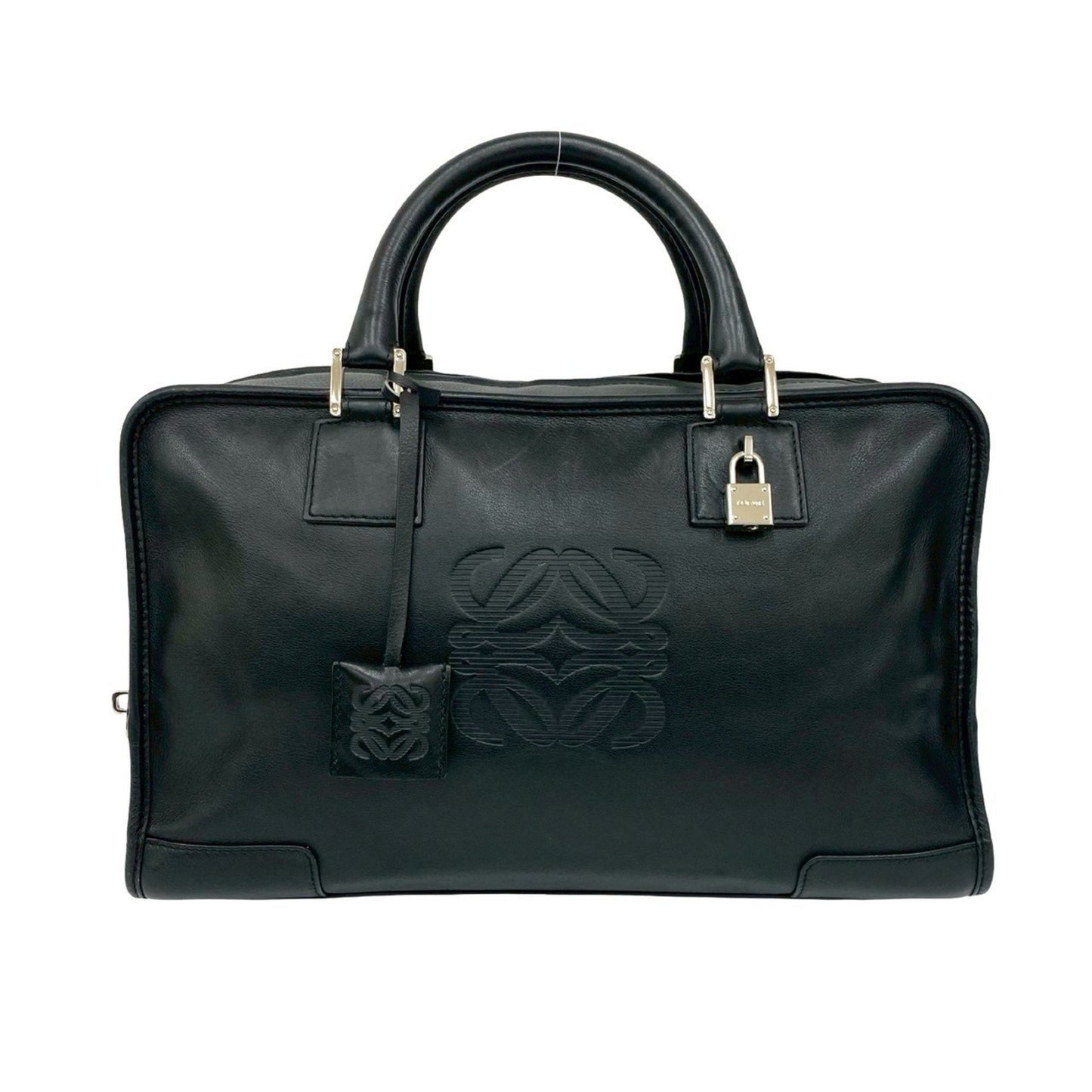 Loewe Amazona 36 Anagram Logo Engraved Leather Handbag/Mini Boston Bag Black 67688