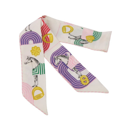 Hermes Twilly Garde Robe Pop Silk Scarf/Muffler In White