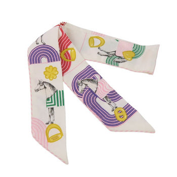 Hermes Twilly Garde Robe Pop Silk Scarf/Muffler In White