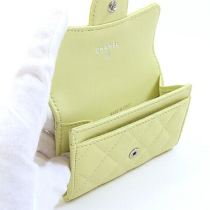Chanel Card Case Matelasse Classic Flap Ap0214 Yellow Lambskin Business Holder Coin Coco Mark